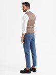 Fitted elegant men's vest with elastane and lapels - brown V1 OM-BLZV-0145