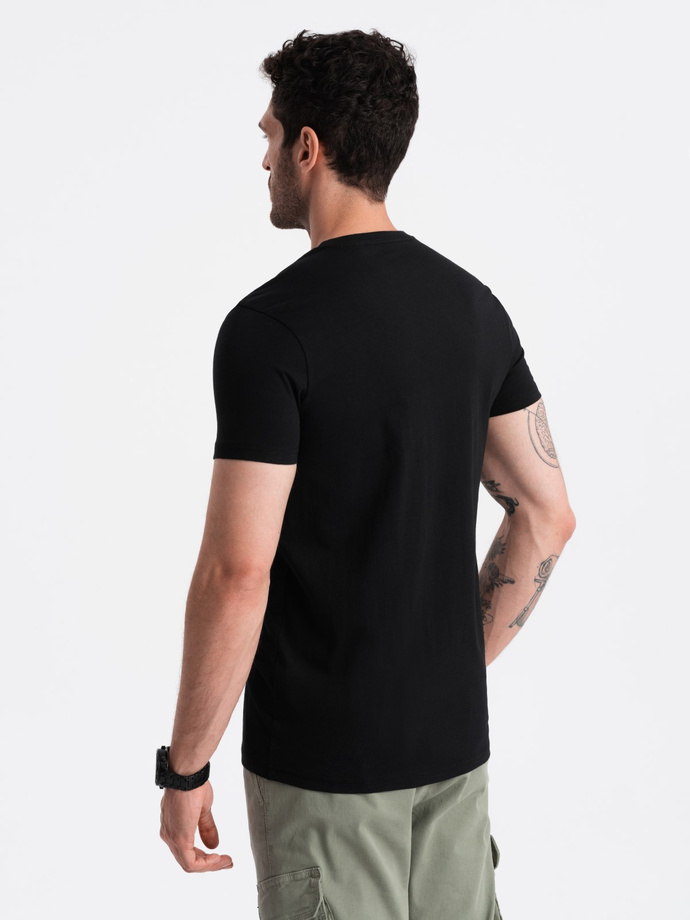 T-shirt męski z nadrukiem w stylu motocyklowym – czarny V1 OM-TSPT-0125