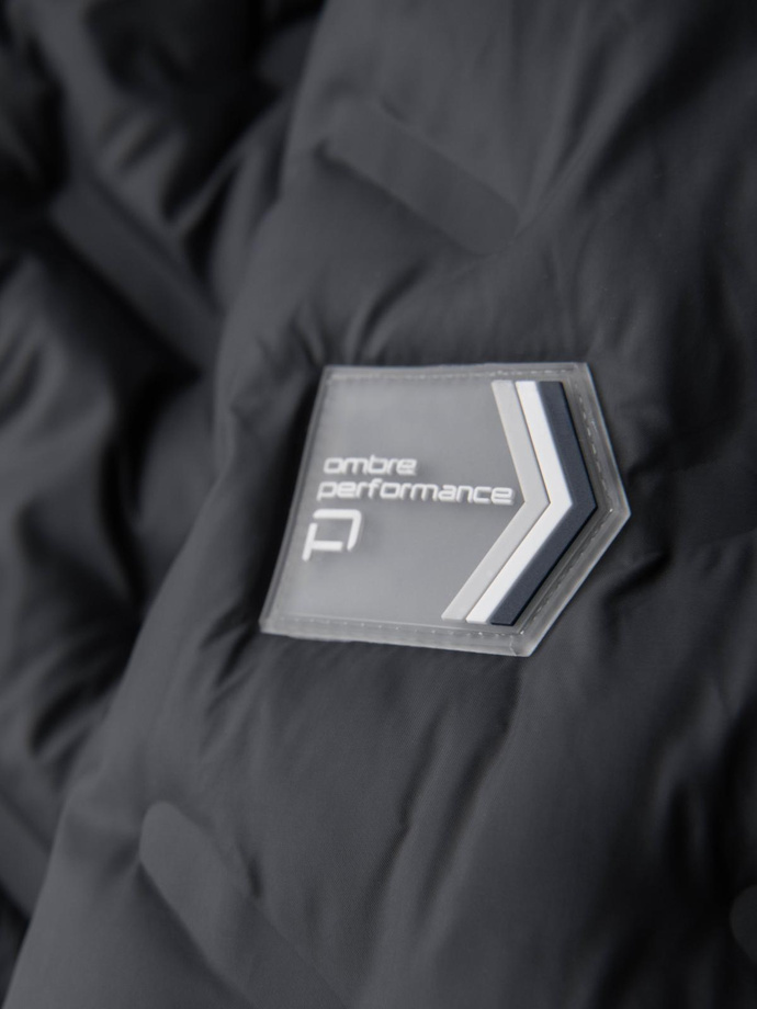 Men's quilted jacket with detachable hood - graphite and white V3 OM-JALP-0206