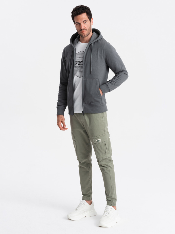 Rozpinana męska dresowa bluza BASIC – grafitowa V11 OM-SSBZ-0160
