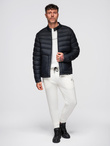 Men's imitation leather jacket with ribbed hem - dark brown V1 OM-JAFL-0109