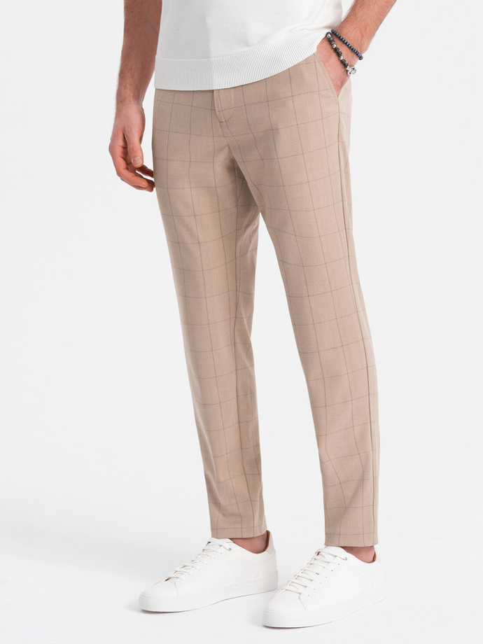 Men's classic cut pants in fine check - sand V2 OM-PACP-0187