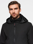 Men's faux leather jacket with ribbed bottom hem - black V2 OM-JAFL-0109