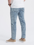 Men's slim fit denim pants with stitching at the knees - blue V1 OM-PADP-0109