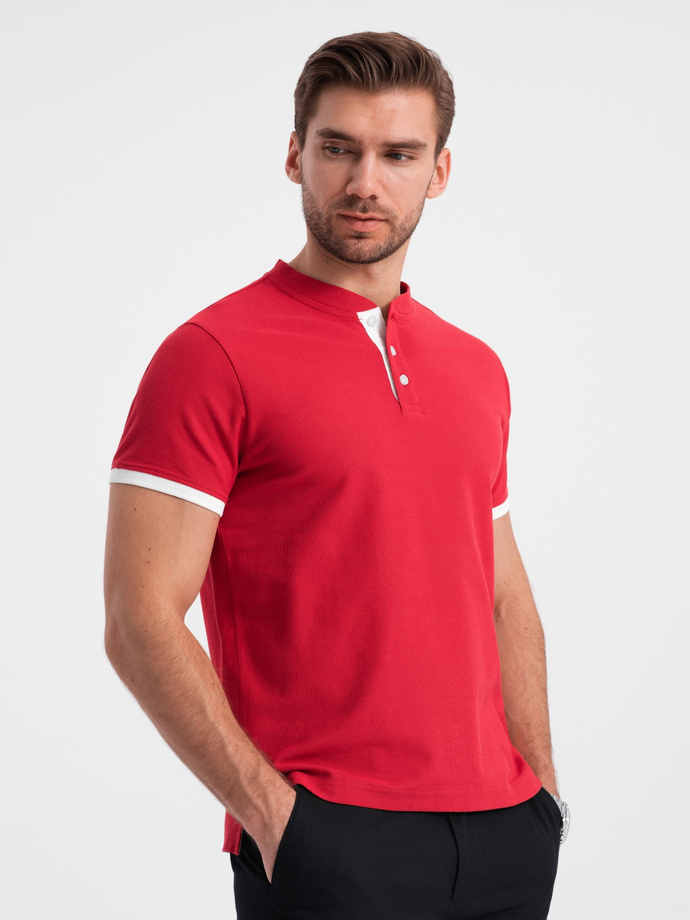 Men's collarless polo shirt - red V2 OM-TSCT-0156