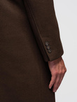 Single-breasted men's long coat with collar and bolster - brown V4 OM-COWC-0135