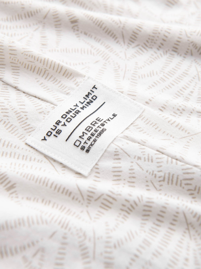 Men's fulllprint t-shirt in palm leaves - light beige V1 OM-TSFP-0182