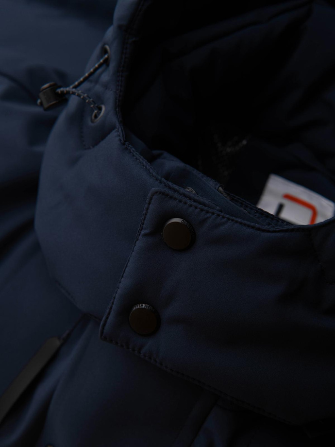 Men's winter jacket with detachable hood made of waterproof material - navy blue V1 OM-JAHP-0306