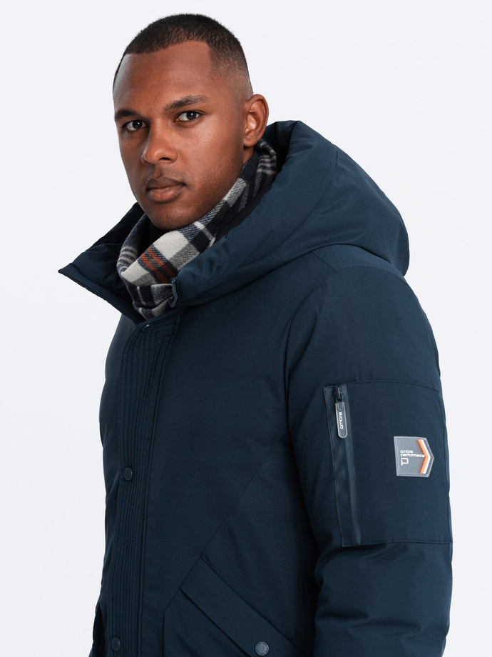 Długa sezonowa kurtka męska w stylu outdoorowym – granatowa V2 OM-JALJ-0202