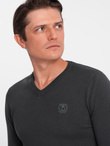 Elegant men's sweater with a heart neckline - graphite V17 OM-SWBS-0107