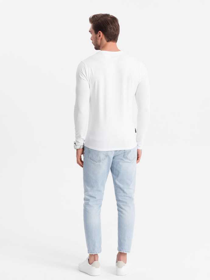Set of men's SLIM FIT longsleeves with V-neck and logo 2-pack - 2x white V4 Z103