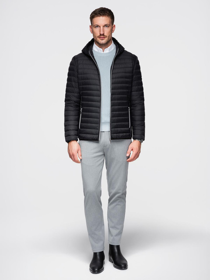 Ultralight men's natural down jacket with stowable pouch - black V1 OM-JALP-0211