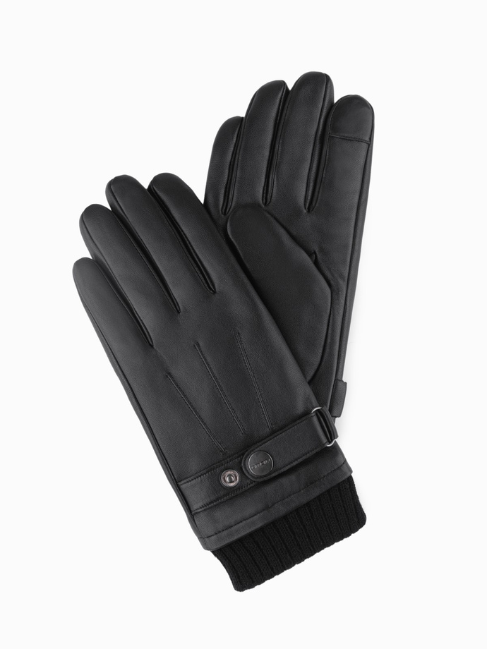 Men's eco suede gloves with welt - black V1 OM-ACGL-0112