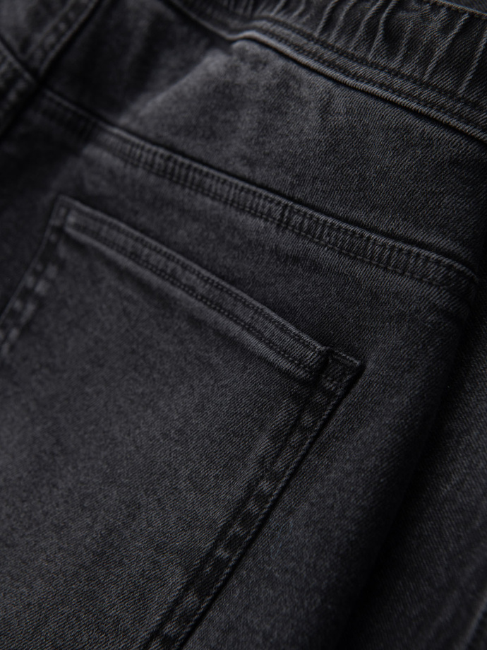 Męskie szorty z gumką w pasie i efektem sprania – czarne V4 OM-SRDS-0192