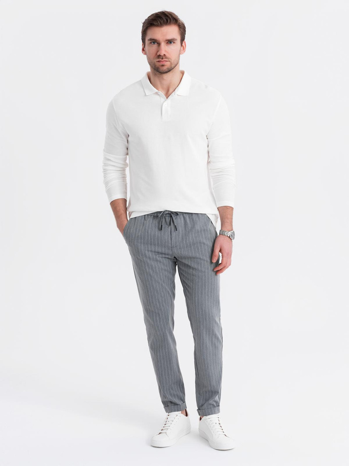 Longsleeve męski BASIC z kołnierzykiem polo – biały V1 OM-POBL-0114