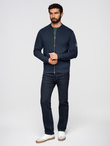 Men's unbuttoned cotton sweatshirt bomber - navy blue V4 OM-SSZP-0215