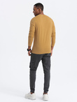 Męski longsleeve  BASIC z okrągłym dekoltem - musztardowy V10 OM-LSBL-0106