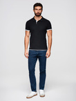 Men's cotton polo shirt with contrast trim - black V8 OM-POSS-0113