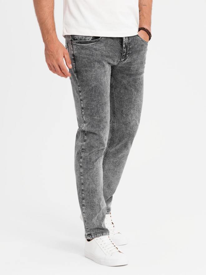 Klasyczne męskie przecierane jeansy REGULAR FIT – szare V4 OM-PADP-0217