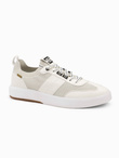 Wsuwane męskie sneakersy ze strukturalnego materiału – kremowe V1 OM-FOSL-0154
