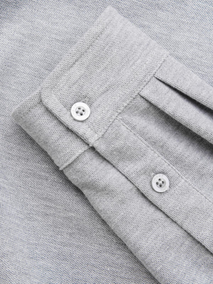 Męska koszula dzianinowa SLIM FIT z długim rękawem – szara V5 OM-SHCS-0177
