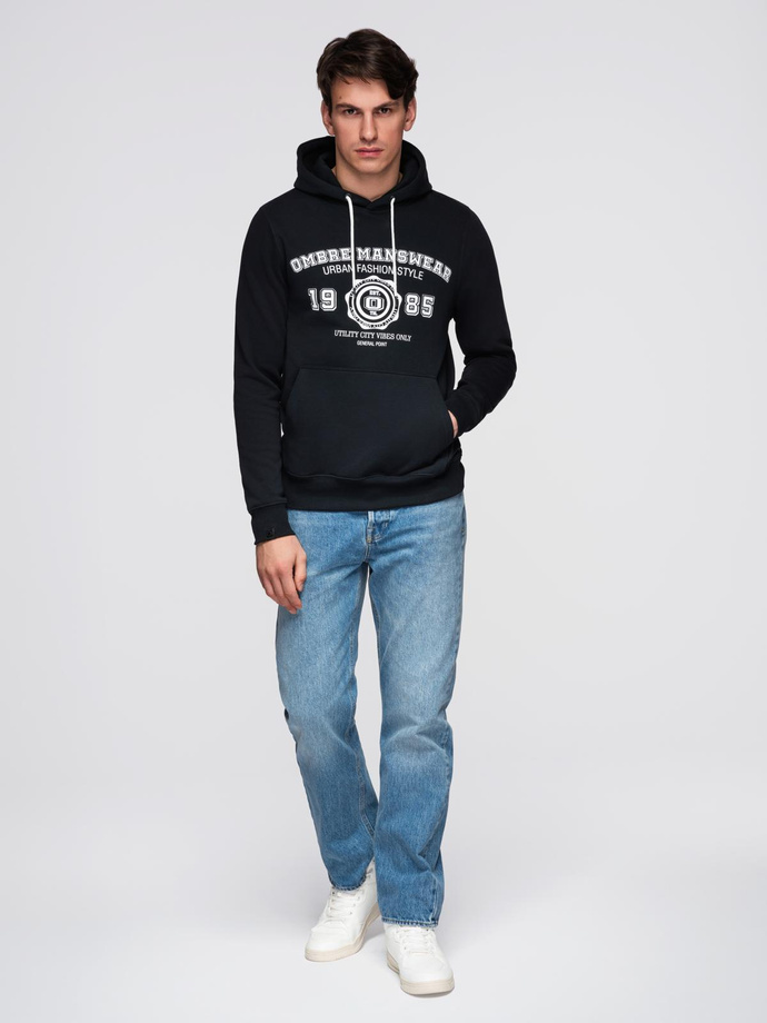 Men's hooded sweatshirt with graphics - black V3 B1714