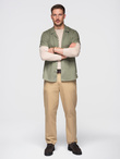 Men's short sleeve shirt with Cuban collar - khaki V4 OM-SHSS-0168