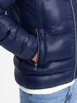 Heavily insulated quilted men's jacket with detachable hood - navy blue V2 OM-JAHP-22FW-010