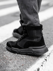 Męskie buty sneakersy za kostkę z rzeźbioną podeszwą – czarne V1 T392 