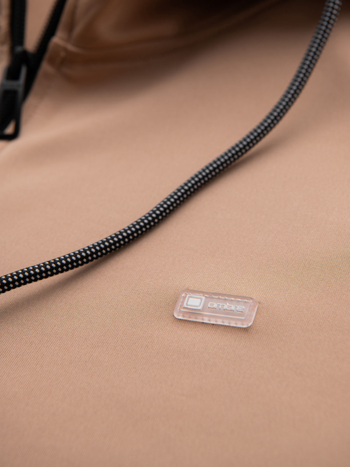 Unzipped men's hooded sweatshirt with piping - beige V4 OM-SSZP-0210