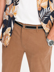 Spodnie męskie chino z ozdobną taśmą w pasie SLIM FIT – brązowe V4 OM-PACP-0118