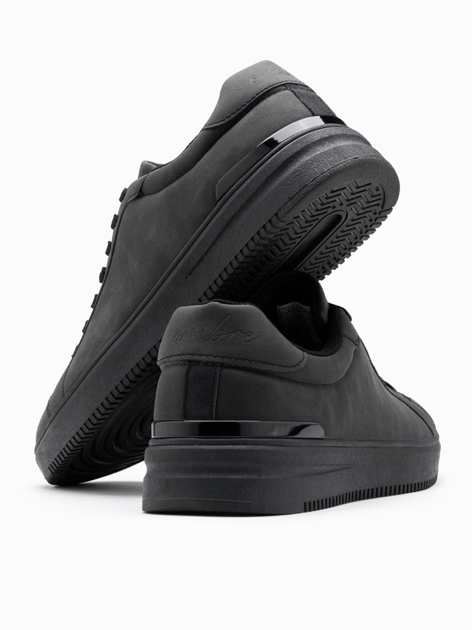 Casualowe jednolite buty męskie z eko nubuku – czarne V4 OM-FOCS-0151