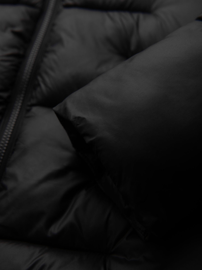 Men's quilted puffer jacket with hood - black V1 OM-JAHP-0235