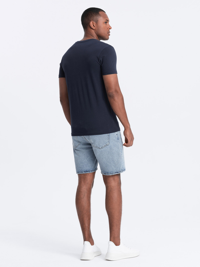 Men's printed cotton t-shirt vinyl - navy blue V2 OM-TSPT-0119