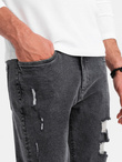 Washowane męskie spodnie jeansowe TAPERED FIT z przetarciami – grafitowe V3 OM-PADP-0163