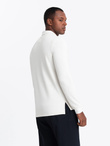 Strukturalny longsleeve męski polo z naszywką – biały V2 OM-POLS-0131