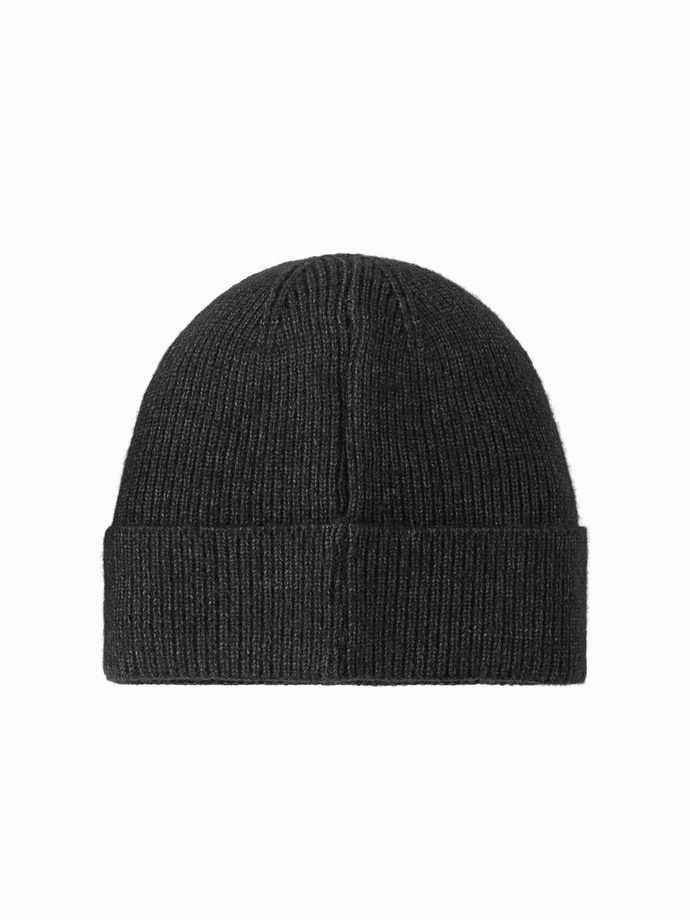 Dzianinowa męska czapka beanie z naszywką – czarny melanż V1 OM-ACWH-0123