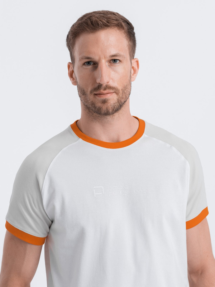 T-shirt męski bawełniany z reglanem - szaro-biały V2 S1623