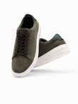 Męskie klasyczne buty sneakersy z miękkiego zamszu – ciemnooliwkowe V3 OM-FOCS-0163