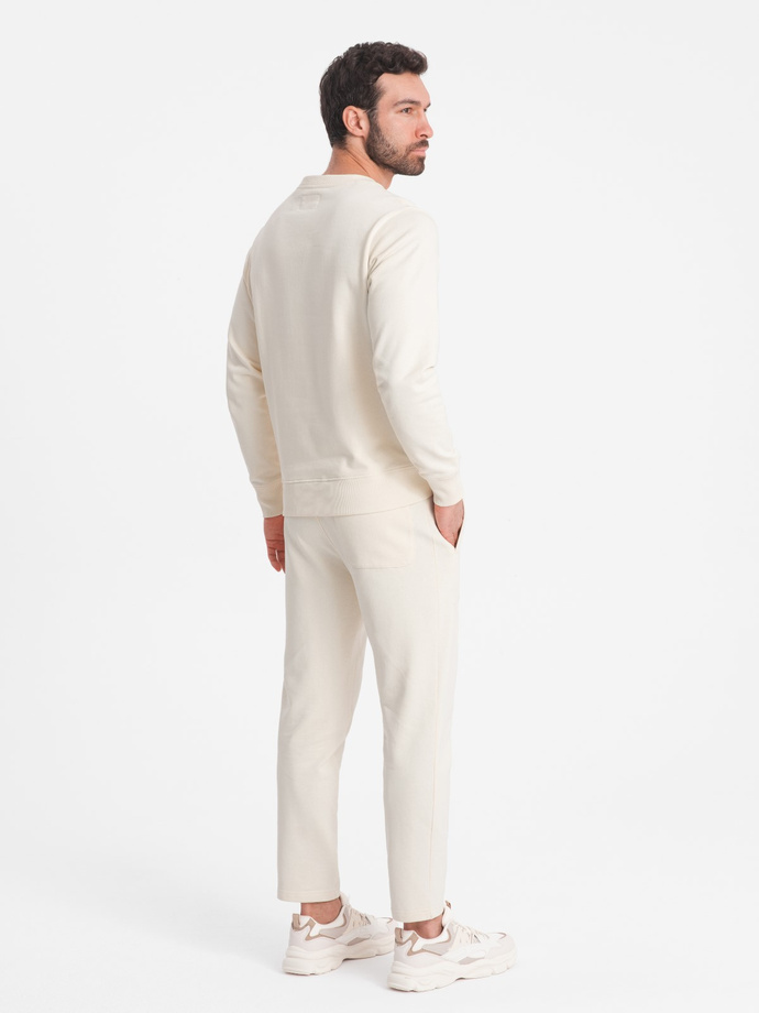 Męski dresowy komplet bluza + spodnie – kremowy V11 Z78