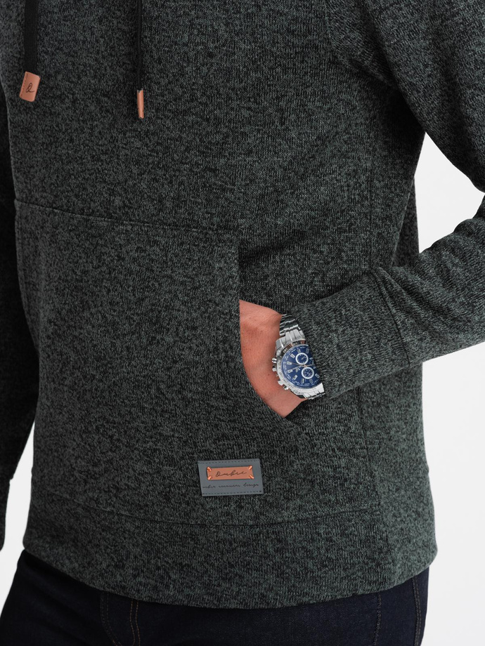 Men's non-stretch kangaroo hooded sweatshirt - olive melange V3 B1675