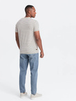Men's striped t-shirt with patch by Ombre Design - cream and black V1 OM-TSCT-0183