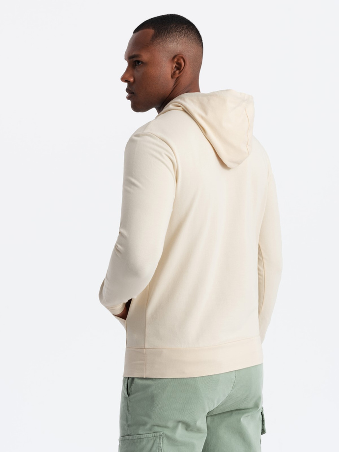 Bluza męska kangurka z kapturem i logotypem – kremowa V2 OM-SSNZ-0162