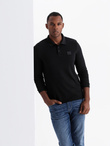 Strukturalny męski longsleeve polo z naszywką – czarny V1 OM-POLS-0131