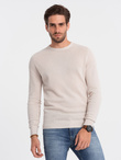 Sweter męski z teksturą i półokrągłym dekoltem - beżowy V6 OM-SWSW-0104