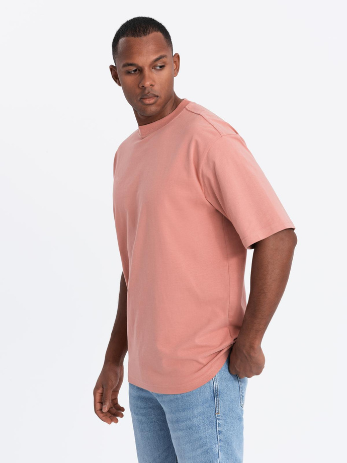 Bawełniany t-shirt męski LOOSE FIT  z okrągłym dekoltem – różowy V5 OM-TSBC-0234 