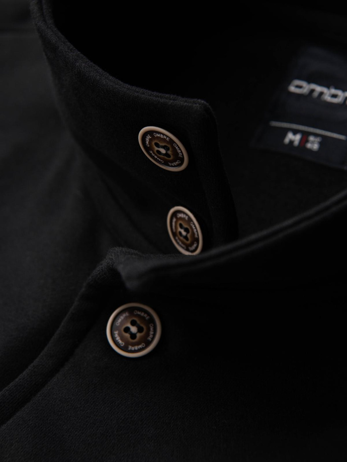 Men's button-down sweatshirt with stand-up collar - black V6 OM-SSZP-0240