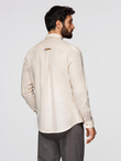 Men's linen shirt with classic collar and pockets REGULAR FIT - cream V3 OM-SHCS-0134