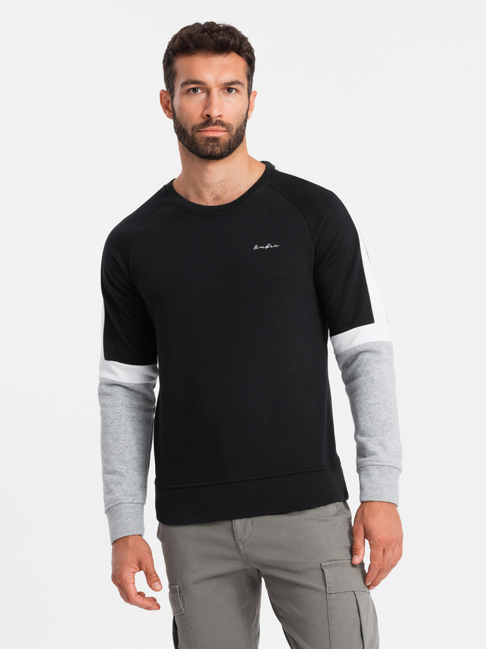 Trójkolorowa bluza męska dresowa z raglanowymi rękawami – czarna V3 OM-SSNZ-22FW-003