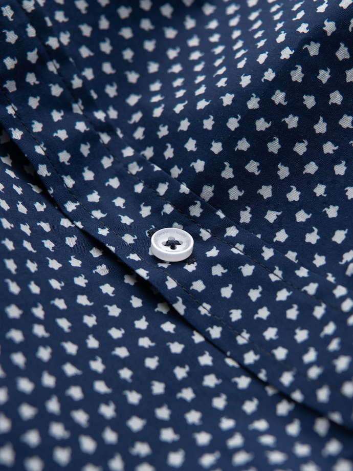 Męska koszula w drobny wzór SLIM FIT - granatowa V1 OM-SHCS-0140